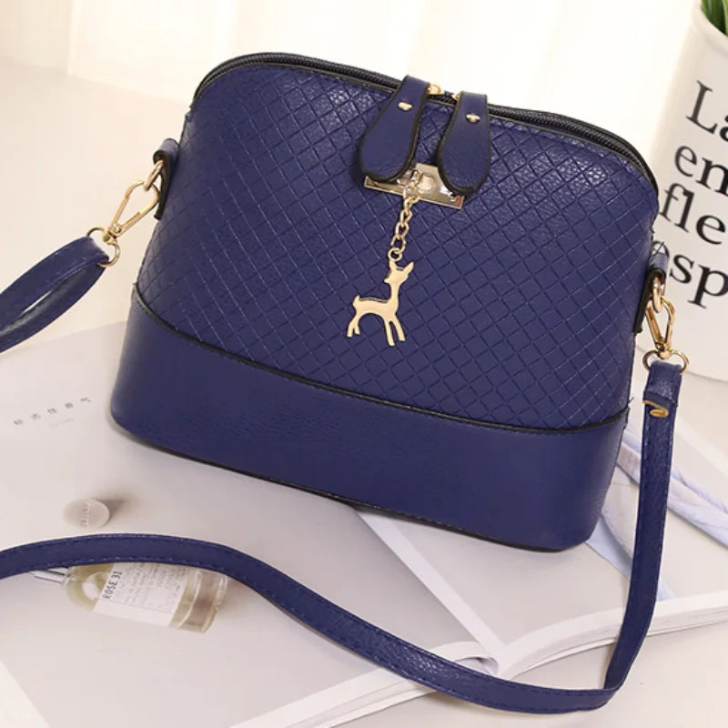 PU Leather Women Bag Quilted Shell Bag Deer Pendant