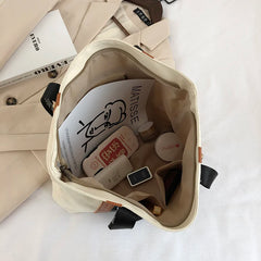 Canvas Shoulder Bag with Letter Strap for Women