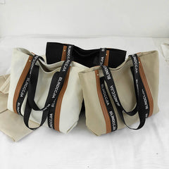 Canvas Shoulder Bag with Letter Strap for Women