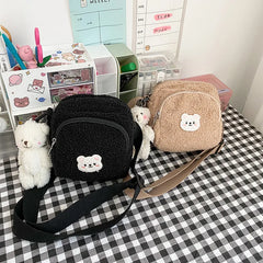 Sweet Bear Fur Crossbody Bag for Women