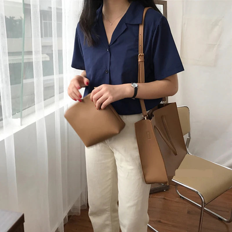 Large Capacity PU Leather Tote Bag Women's Shoulder Handbags