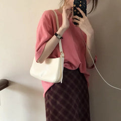 Solid Color Shoulder Bags with Small Purses for Ladies