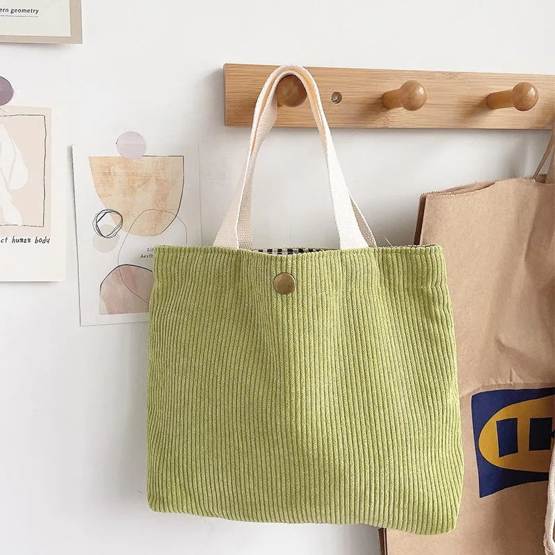 Corduroy HandBags Reusable Lunch Bags Casual Tote for Women