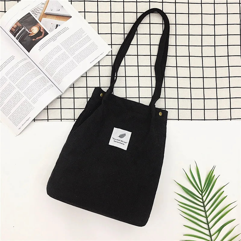 Corduroy Shoulder Bag Handbag Tote Eco-Friendly