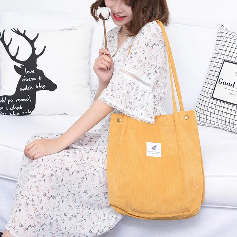 Corduroy Shoulder Bag Reusable Tote