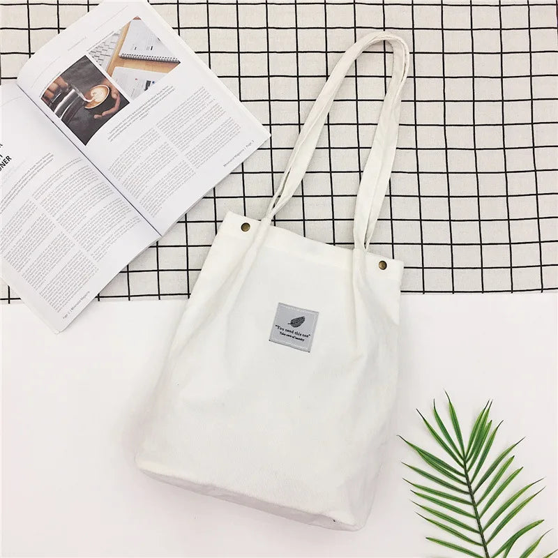Corduroy Shoulder Bag Handbag Tote Eco-Friendly