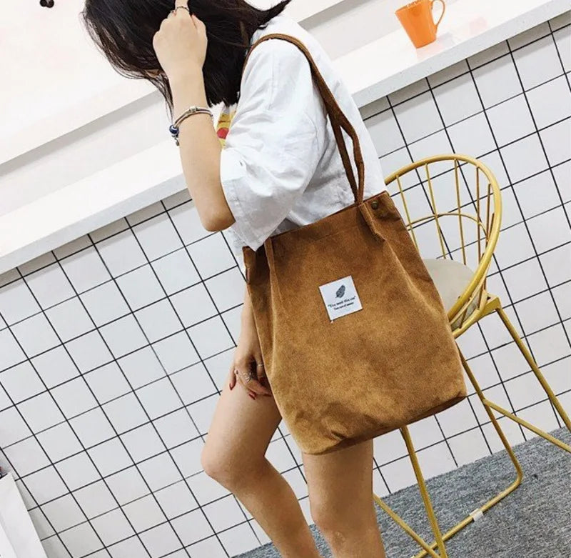 Corduroy Shoulder Bag Handbag Tote Eco-Friendly