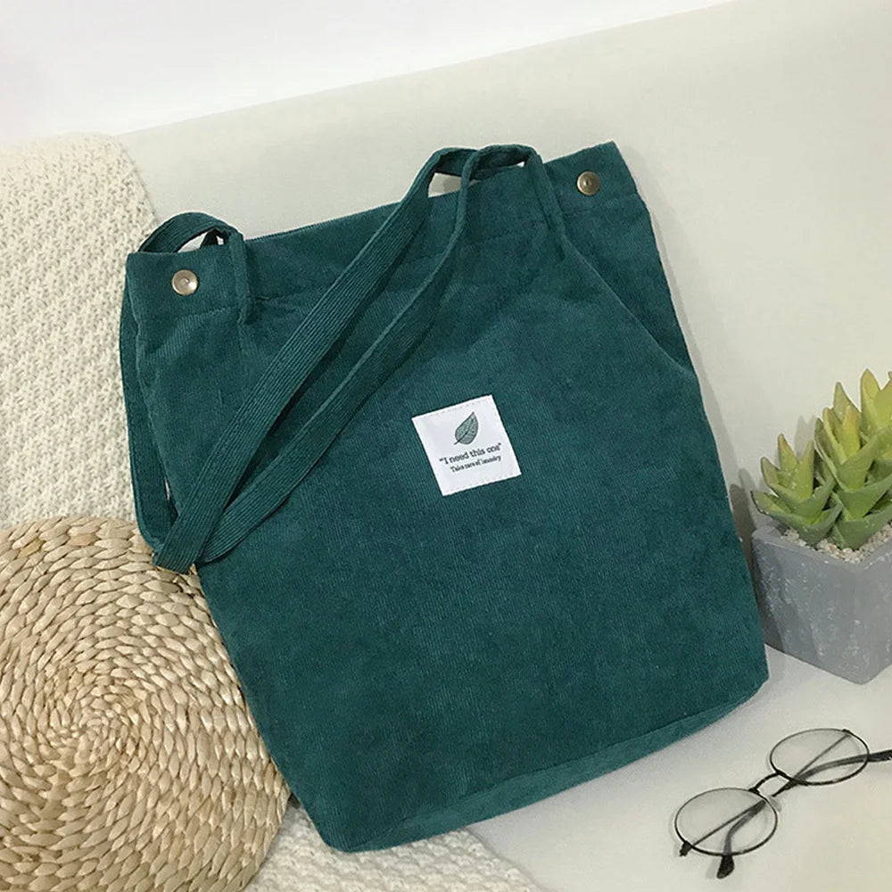 Corduroy Shoulder Bag Reusable Tote Casual Shopping Bags Female Handbag