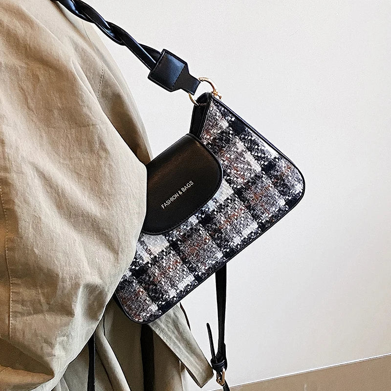 Plaid Shoulder Bag for Women All-match Handbags Totes