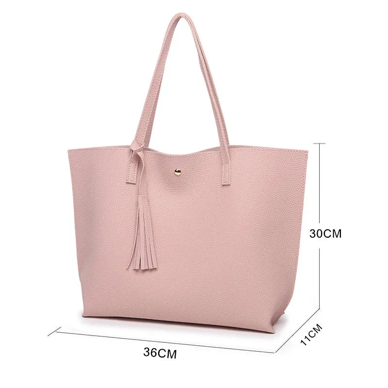 Tassel Handbag Pu Large Capacity Pink Shoulder Bag