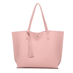 Tassel Handbag Pu Large Capacity Pink Shoulder Bag