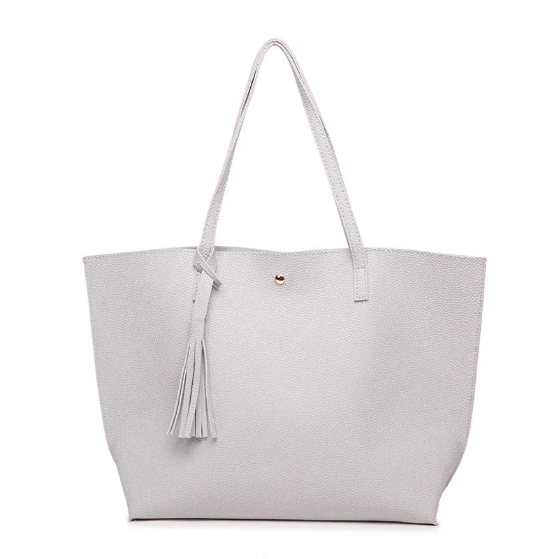 Tassel Handbag Pu Large Capacity Pink Shoulder Bag