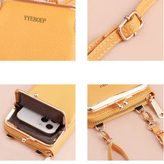 Soft Leather Cell Phone Bag Large Capacity Zipper Handbag