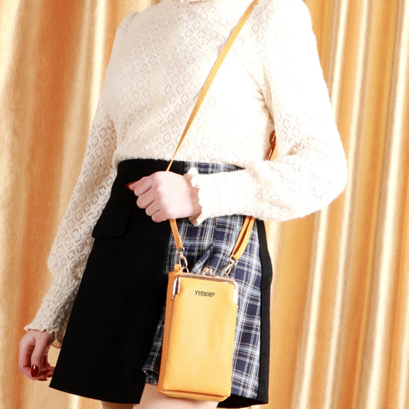 Soft Leather Cell Phone Bag Large Capacity Zipper Handbag