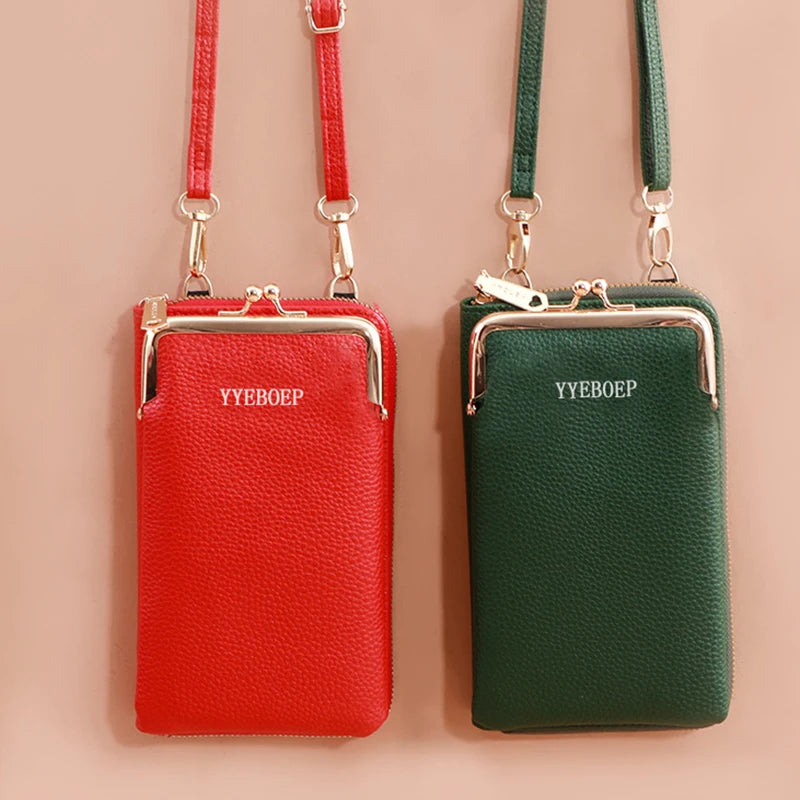 Soft Leather Cell Phone Bag Large Capacity Zipper Handbag