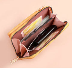 Soft Leather Cell Phone Bag Large Capacity Zipper Handbag