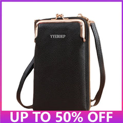 Soft Leather Cell Phone Bag Large Capacity Zipper Handbag