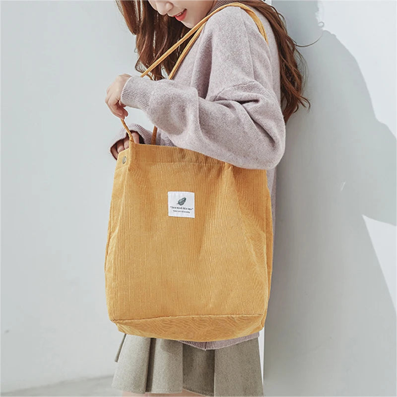 Corduroy Shoulder Bag Casual Tote Female Handbag
