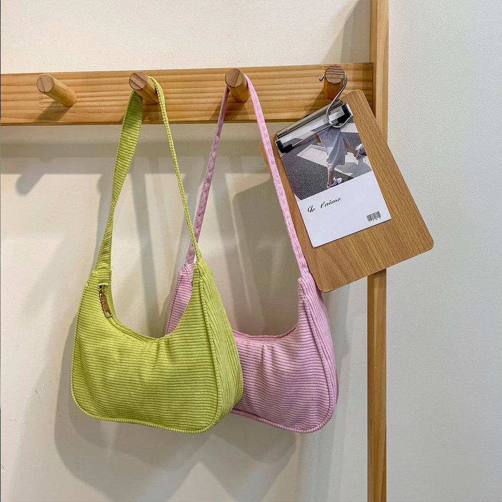Corduroy Shoulder Bag Autumn Winter Style Women's Underarm Bag
