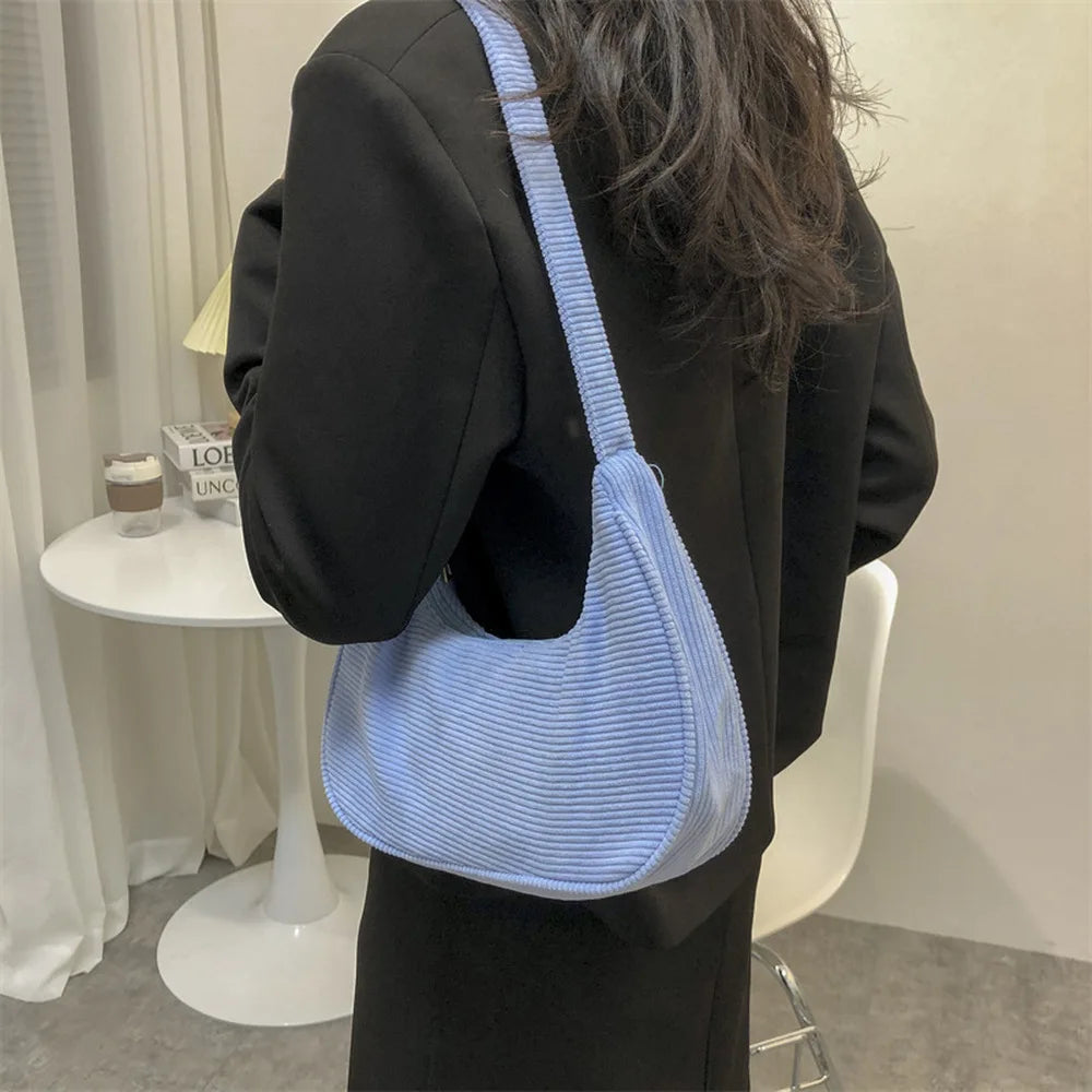 Corduroy Shoulder Bag Autumn Winter Style Women's Underarm Bag