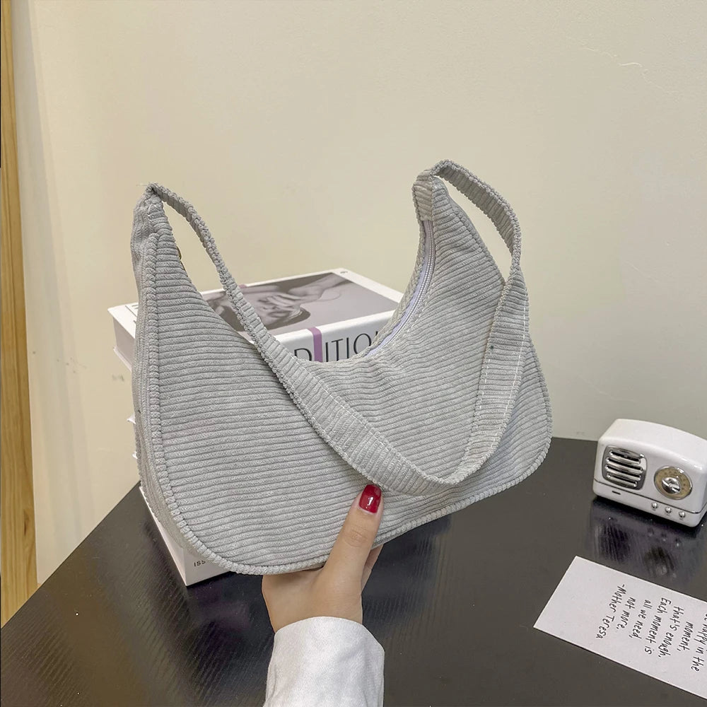 Corduroy Shoulder Bag Autumn Winter Style Women's Underarm Bag