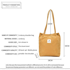 Corduroy Shoulder Bag Reusable