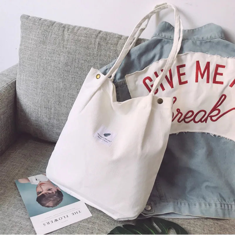 Corduroy Shoulder Bag Reusable