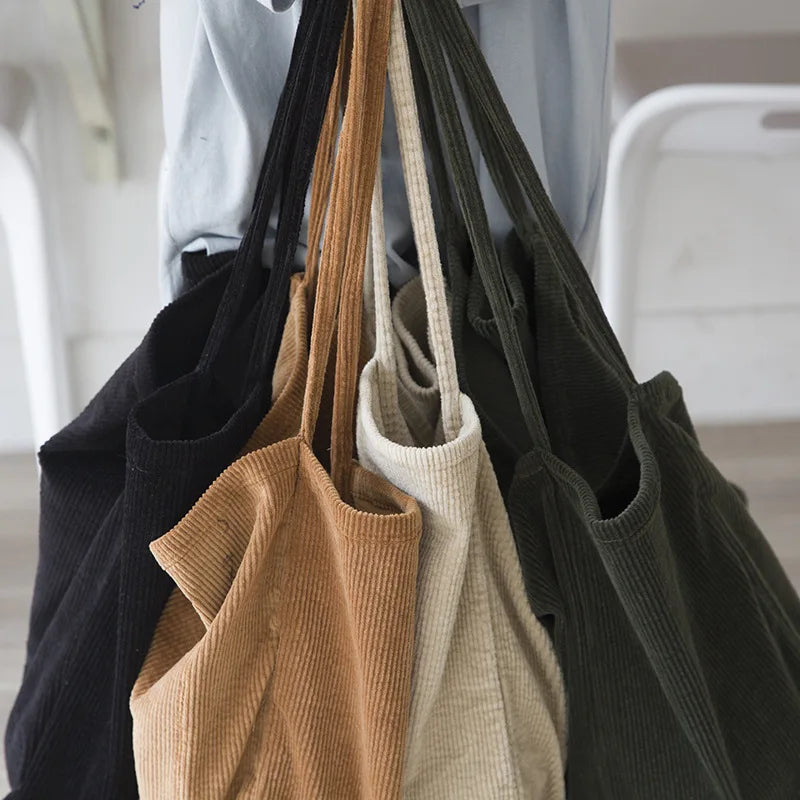 Large Capacity Corduroy Shoulder Bag Tote Handbag