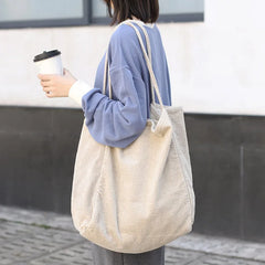 Large Capacity Corduroy Shoulder Bag Tote Handbag