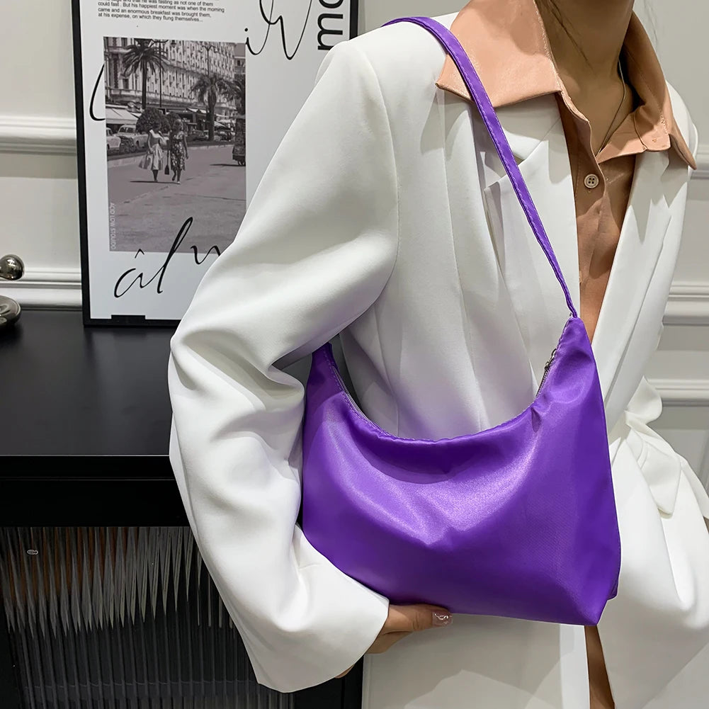 Women's Casual Nylon Shoulder Bag Zipper Tote Handbag