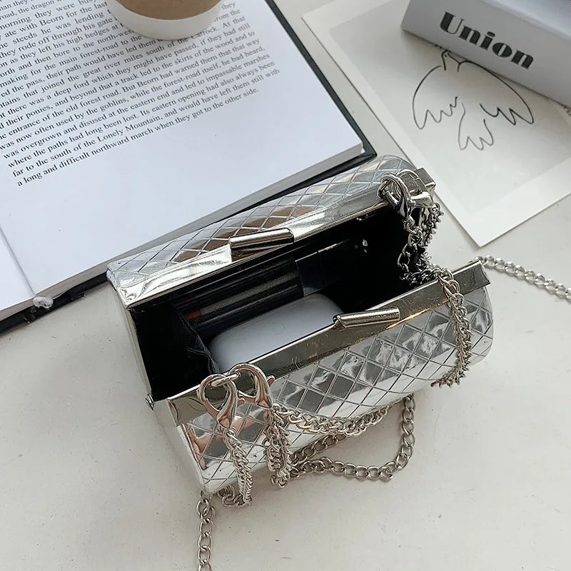 Metallic Crossbody Bags Diamond Lattice Chain Small Shoulder Bag