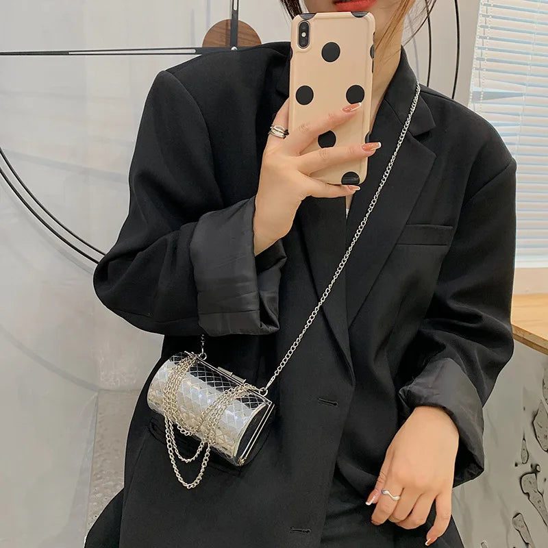 Metallic Crossbody Bags Diamond Lattice Chain Small Shoulder Bag