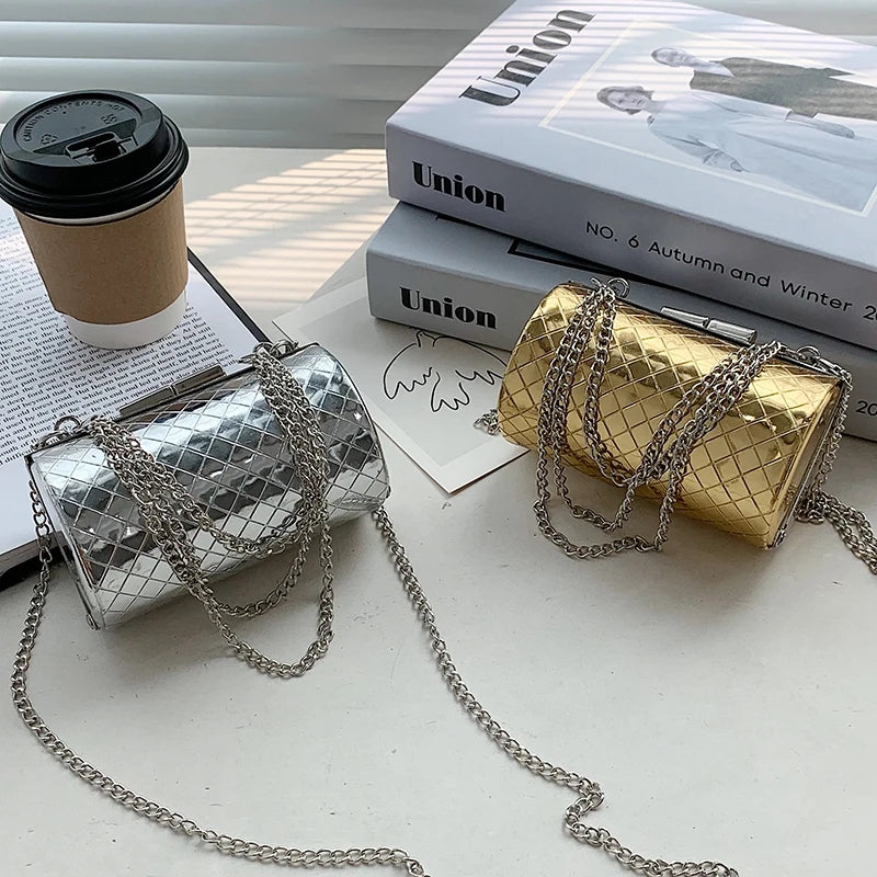 Metallic Crossbody Bags Diamond Lattice Chain Small Shoulder Bag