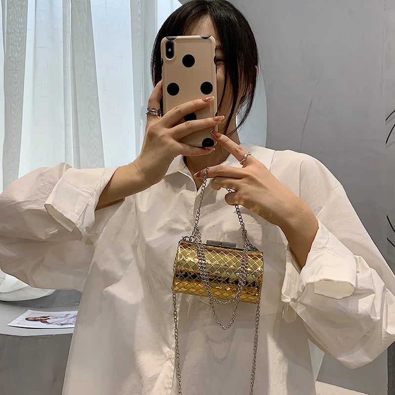 Metallic Crossbody Bags Diamond Lattice Chain Small Shoulder Bag
