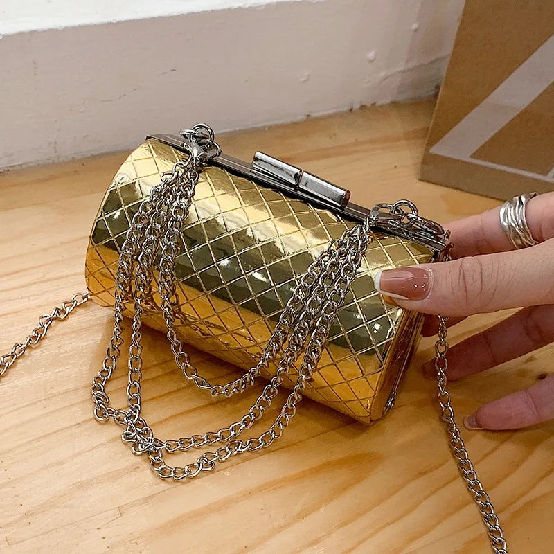 Metallic Crossbody Bags Diamond Lattice Chain Small Shoulder Bag