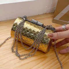 Metallic Crossbody Bags Diamond Lattice Chain Small Shoulder Bag