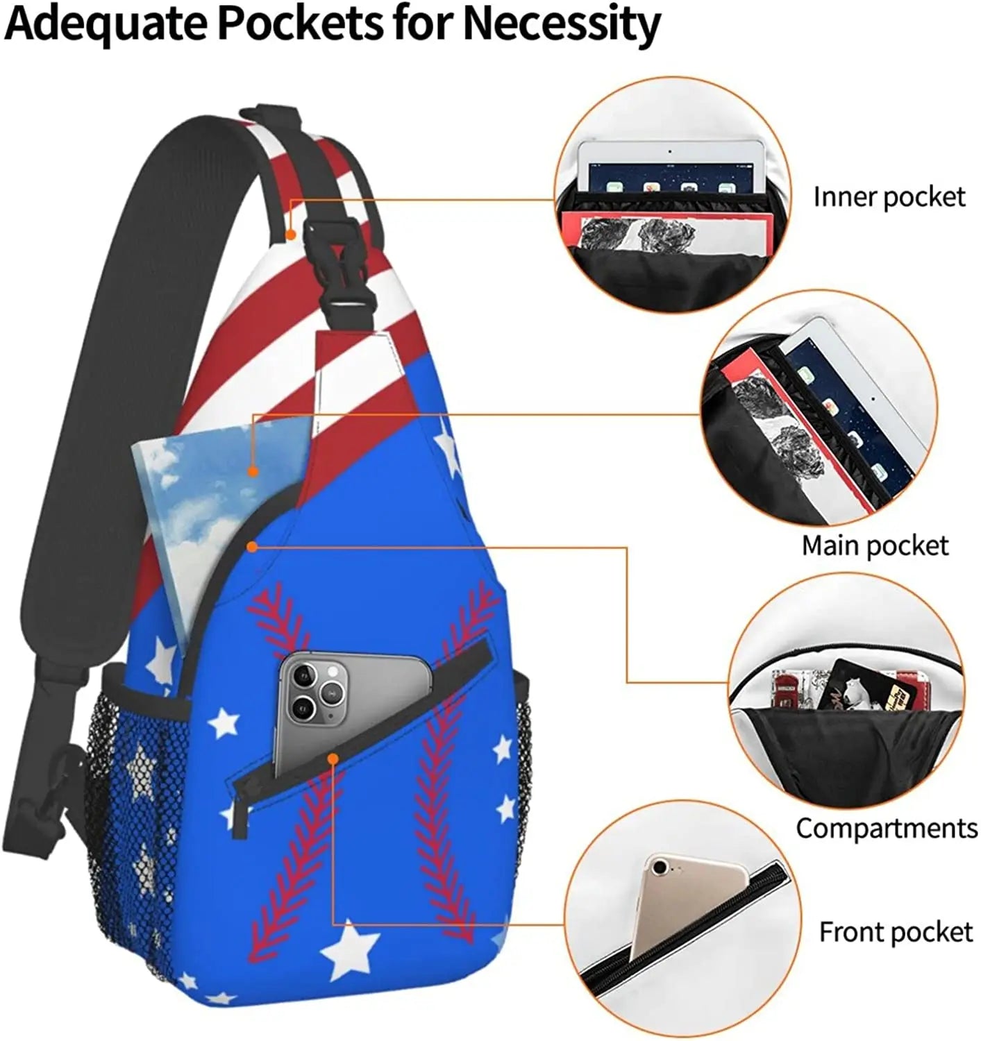 Baseball Sling Bag Crossbody Bag Hiking Travel Daypack