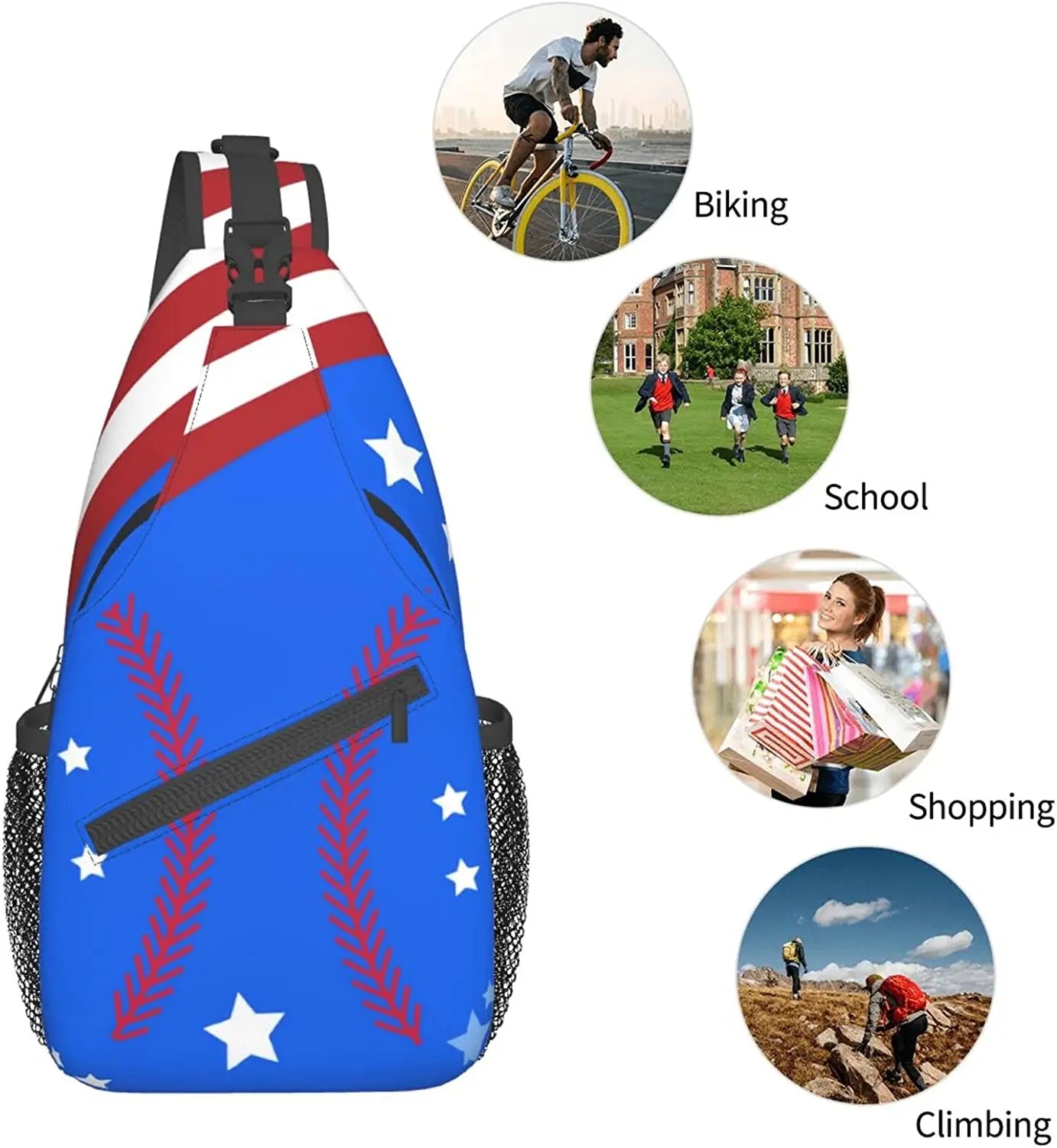 Baseball Sling Bag Crossbody Bag Hiking Travel Daypack