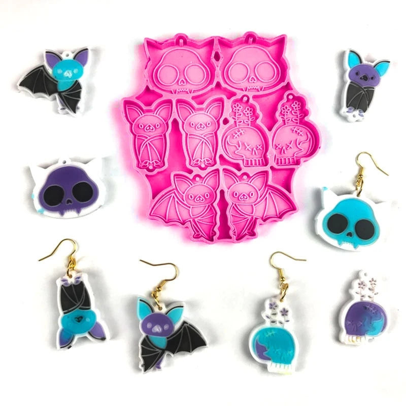 Bat Skull Silicone Mold Keychain Pendant Casting Mold for DIY Halloween