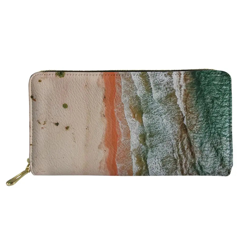 Beach Landscape Pattern Long Wallets Zipper Phone Bag for Girls Clutch Purse