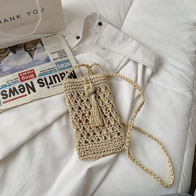 Summer Mini Crossbody Straw Tassel Bag Girls Small Shoulder Bag