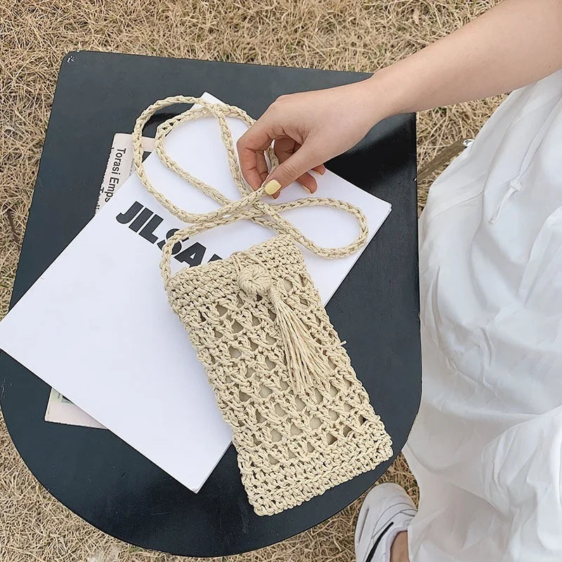 Summer Mini Crossbody Straw Tassel Bag Girls Small Shoulder Bag