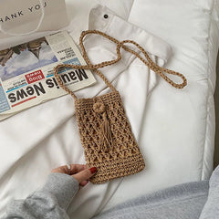 Summer Mini Crossbody Straw Tassel Bag Girls Small Shoulder Bag