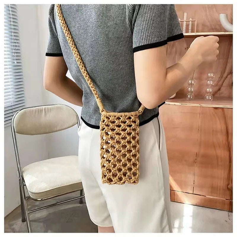 Straw Tassel Crossbody Bag Beach Mobile Phone Vintage Small Shoulder Bag