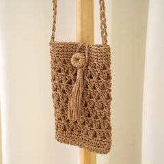 Straw Tassel Crossbody Bag Beach Mobile Phone Vintage Small Shoulder Bag