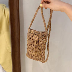Summer Straw Tassel Bag Mini Crossbody Beach Mobile Phone Bag