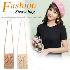 Straw Tassel Crossbody Bag for Summer Beach with Mobile Phone Compartment