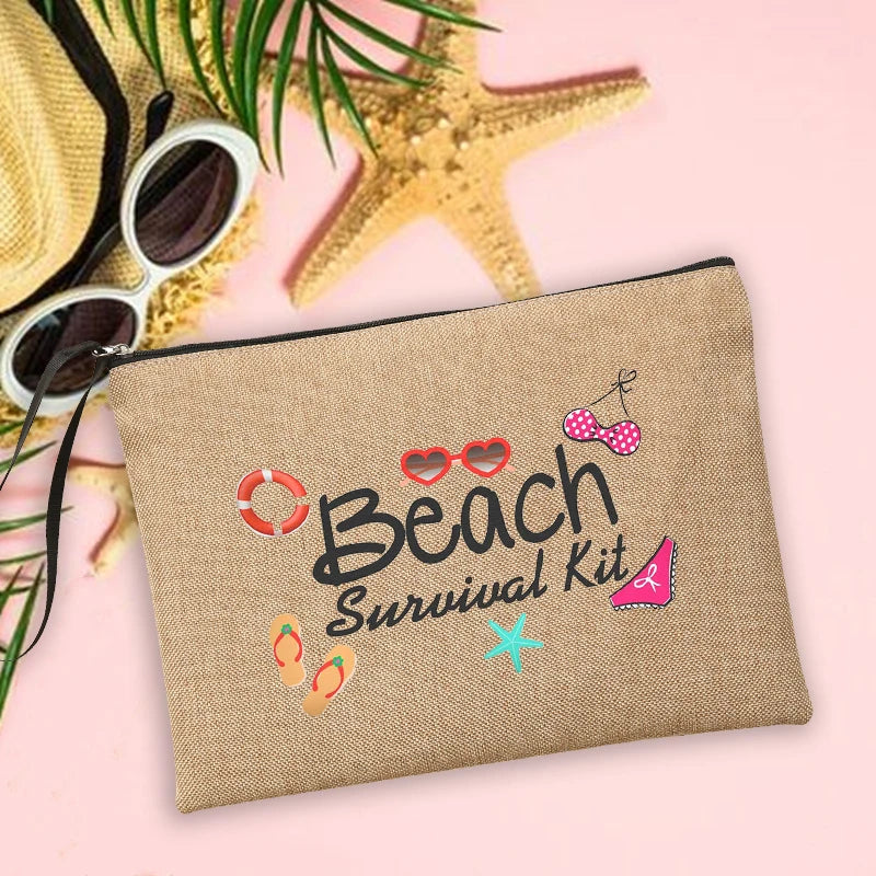 Beach Linen Clutch Bag Women Makeup Bags Beach Holiday Sunscreen Storage Pouches
