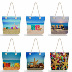 Beach Shell Print Tote Bag High Capacity Women Shoulder Bag