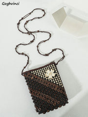 Retro Beaded Shoulder Bag Crossbody Mini Money Bag Flower Appliques Handbag